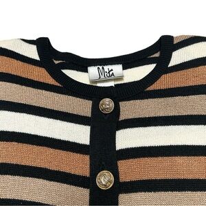 Vintage Mita 80s Knit Metallic Striped Gold Button Down Cardigan Sweater Jacket